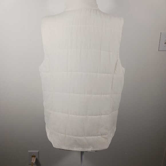 J. Jill, 2X Cream Colored Velvety Velour Puffer Vest, Zip & Snap Front, Pockets - Picture 4 of 14